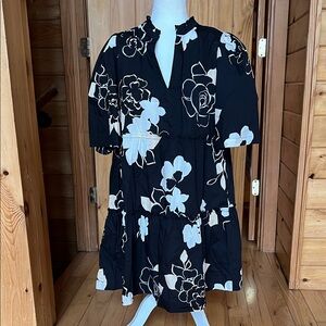 Sugar lips cotton tiered dark floral baby doll off sleeve dress